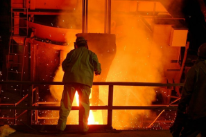 Typical ladle metallurgical furnace inside a steel mill.